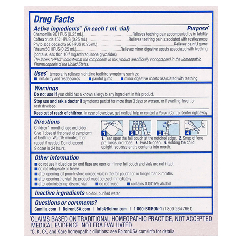 Boiron, Camilia®, жидкие дозы для приема перед сном, для младенцев от 1 месяца, 30 доз, по 1 мл (0,034 жидк. унции)