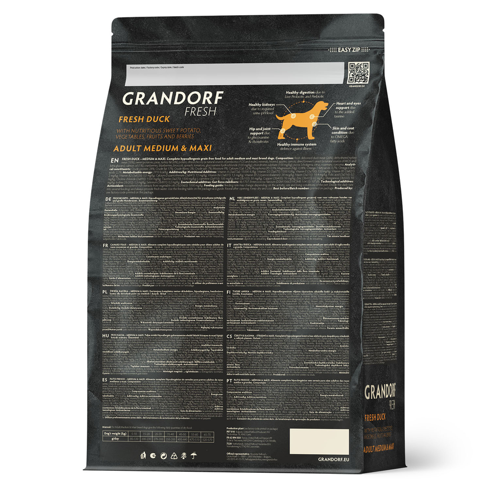 Сухой корм GRANDORF FRESH для собак средних и крупных пород Свежее мясо утки с бататом