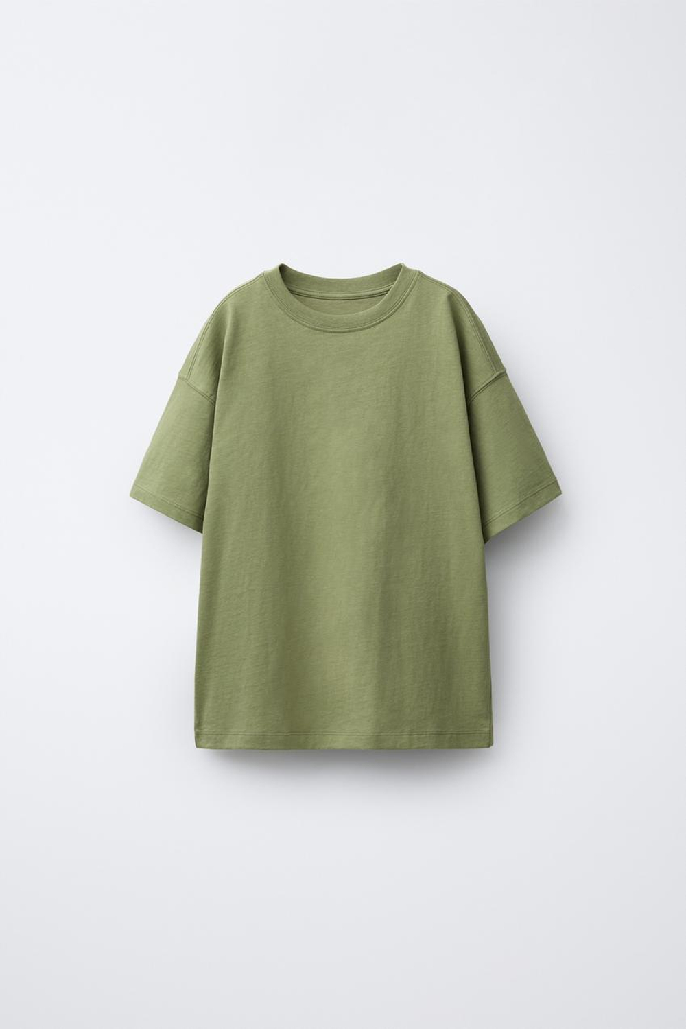 ZARA БАЗОВАЯ ОДНОТОННАЯ ФУТБОЛКА, ЗЕЛЕНЫЙ