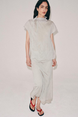 ZARA ЮБКА МИДИ ИЗ ЖАТОГО ТРИКОТАЖА, ПЕСОЧНЫЙ МЕЛАНЖ