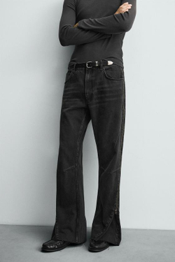 ZARA ДЖИНСЫ FLARE FIT С МОЛНИЯМИ, УГОЛЬНЫЙ