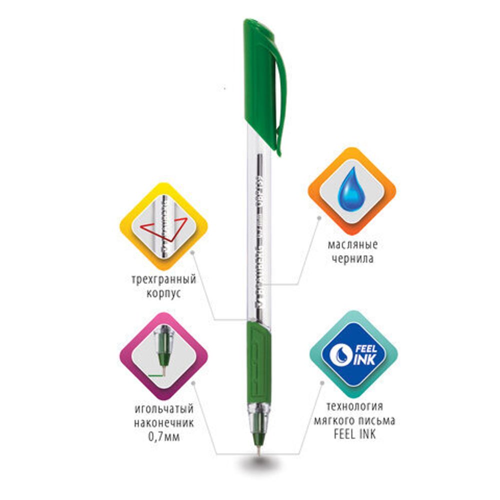 Ручка шариковая масляная BRAUBERG "Extra Glide GT", ЗЕЛЕНАЯ, трехгранная, узел 0,7 мм, линия письма 0,35 мм, 142921