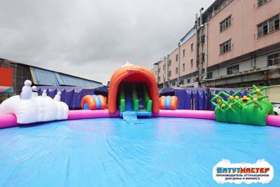 Надувной аквапарк с бассейном для детей «Затерянный мир»,  40х22х6,8 м