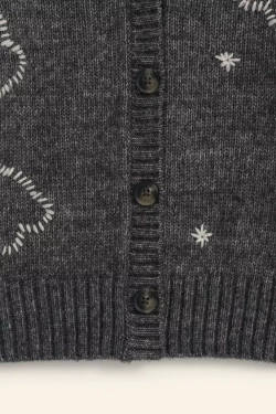 ZARA ШЕРСТЯНОЙ ВЯЗАНЫЙ КАРДИГАН С ЦВЕТОЧНОЙ ВЫШИВКОЙ - LIMITED EDITION, СЕРЫЙ