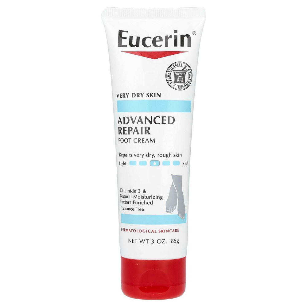 Eucerin, усовершенствованный восстанавливающий крем для ног, без запаха, 85 г (3 унции)