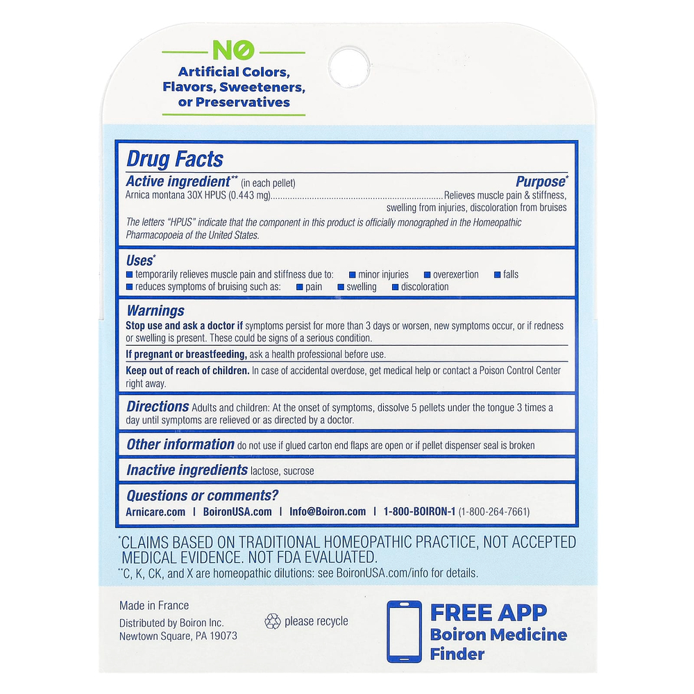 Boiron, Арника 30X, 3 тюбика, приблизительно по 80 быстрорастворимых пастилок в каждом