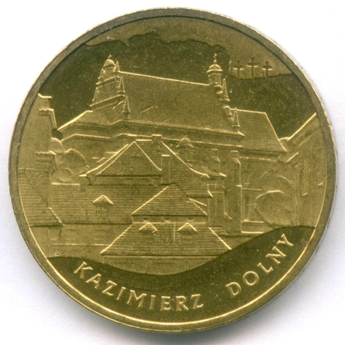 2 злотых 2008 год. Польша. Памятники Польши - Казимеж-Дольны. Латунь XF-AU