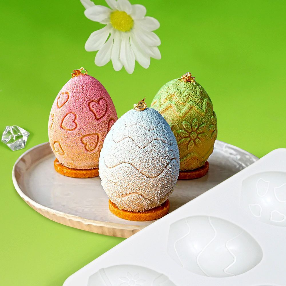 Форма силиконовая для пирожных «Яички с узором» 6 ячеек