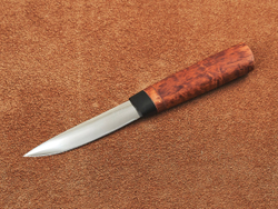 Малый шкуросъемный нож "Якут" с кованым долом, рукоять мореная карельская береза