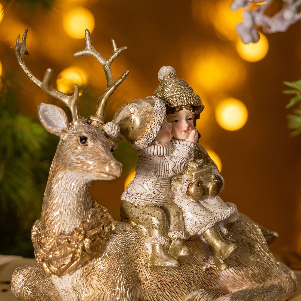 СТАТУЭТКА "ДЕТИ НА ОЛЕНЕ" 14,5Х7Х14 СМ