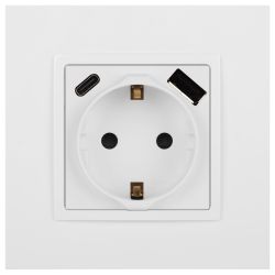 Розетка ЭРА Elegance 14-4108-01М 2P+E 16A-250В со шторками с USB type-A+C 5В-3А белый матовый