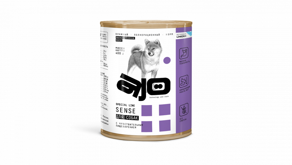 AJO DOG SENSE Консервированный полнорационный корм для взрослых собак с чувствительным пищеварением, 400 г