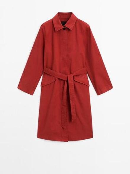Massimo Dutti Тренч из 100% хлопка, красный