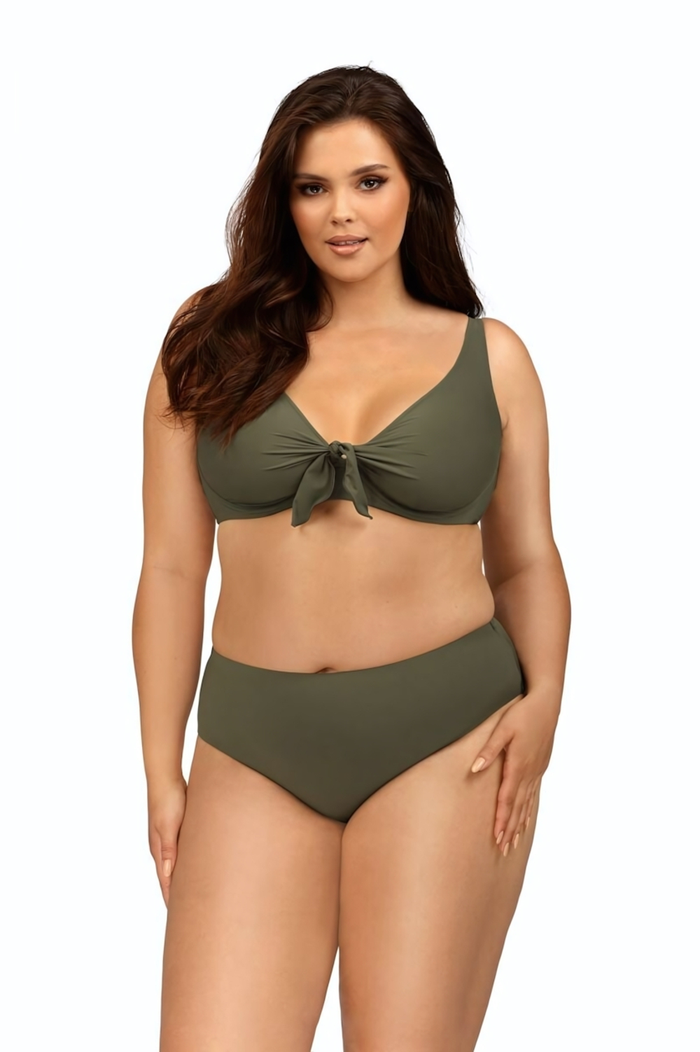 Однотонный купальник с мягким лифом на косточках (Размер: 85E/42) (Цвет: хаки)