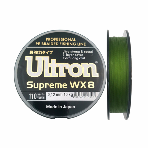 Шнур ULTRON WX 8 Supreme 0,12 мм., 10,0 кг, 100 м, хаки