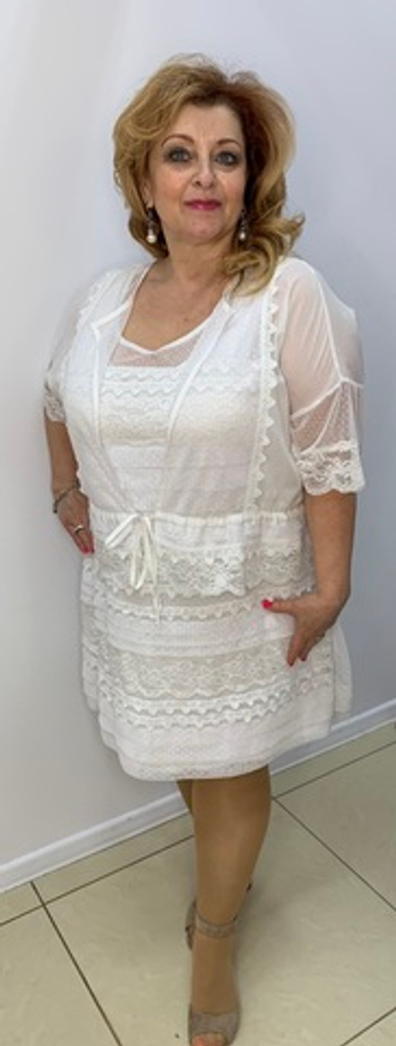 Нарядная белая двойка с кружевами и ажуром