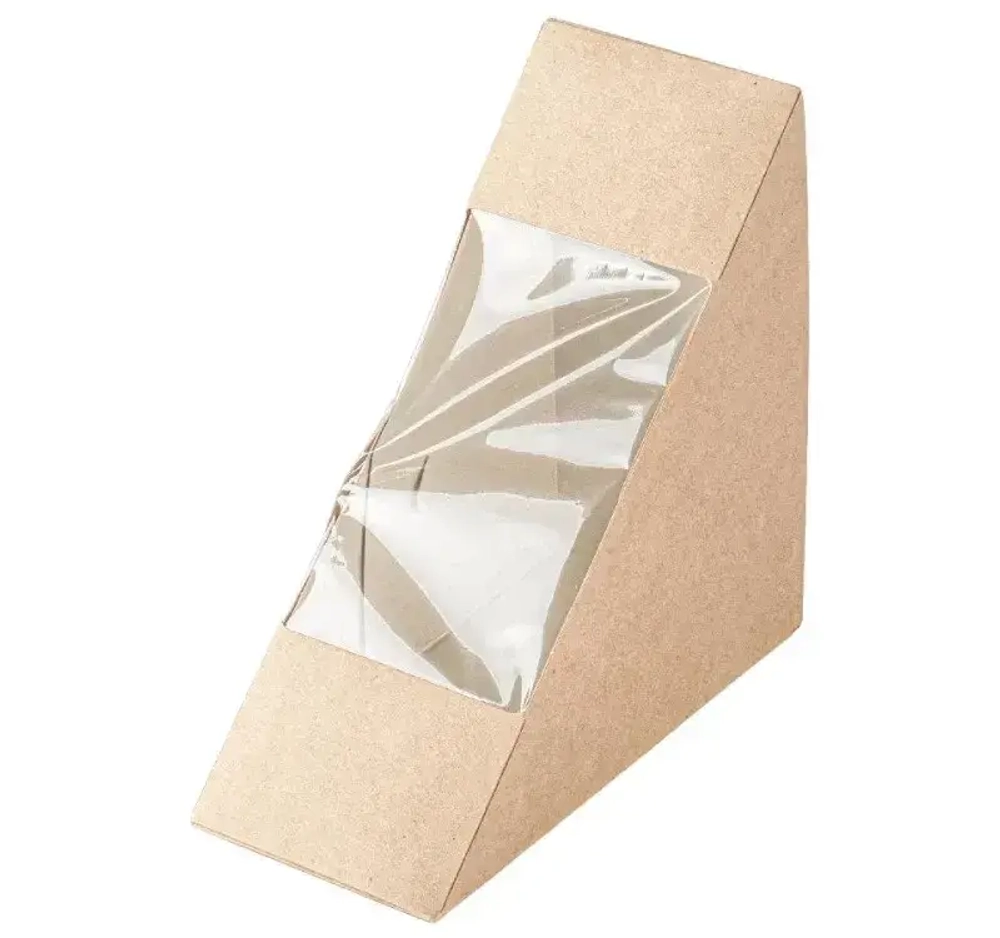 Коробка "DoEco" 130х130х60 мм ECO SANDWICH 60, с окном, под сэндвичи, коричн.