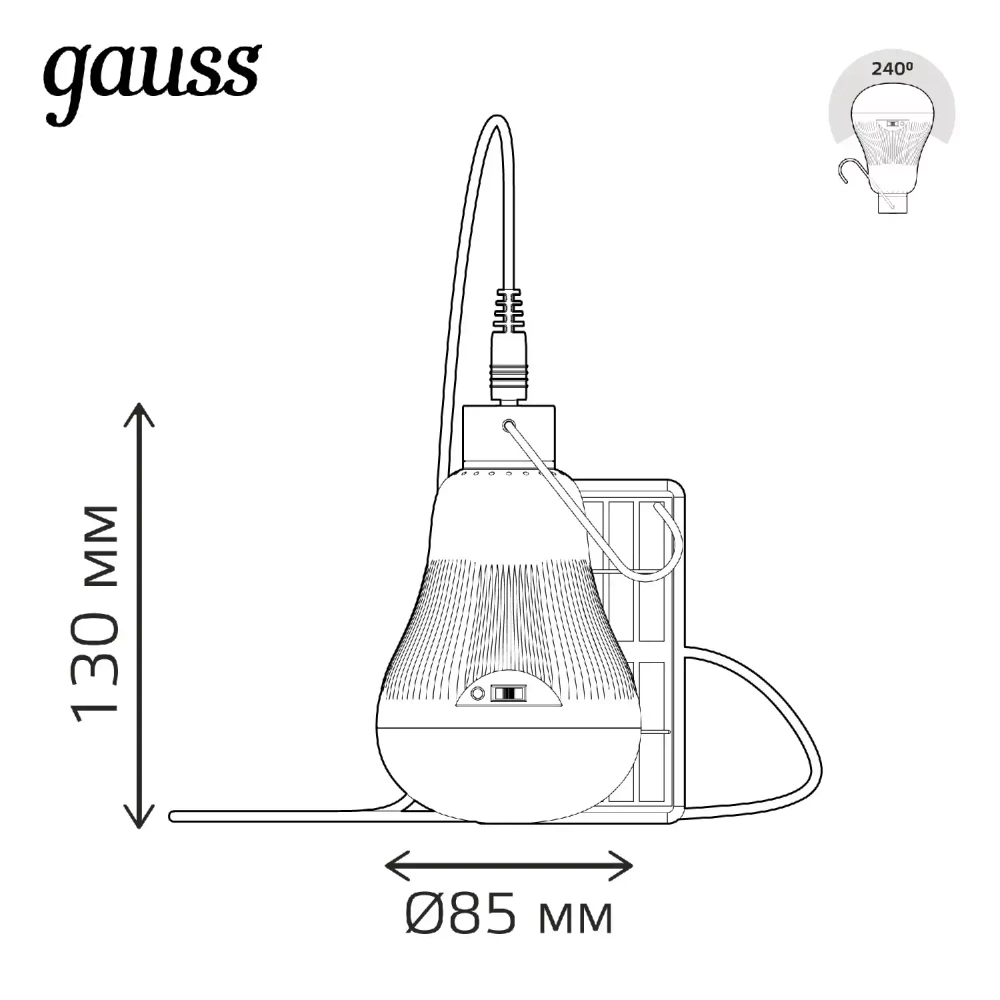 Лампа Gauss Led A60 3W Е27 130lm 4000K с солнечной панелью 902102203