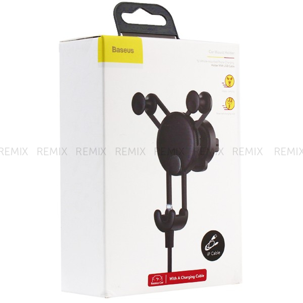 Автомобильный держатель Baseus YY Car Mount (SULYY-01) с проводом для iPhone (Black)