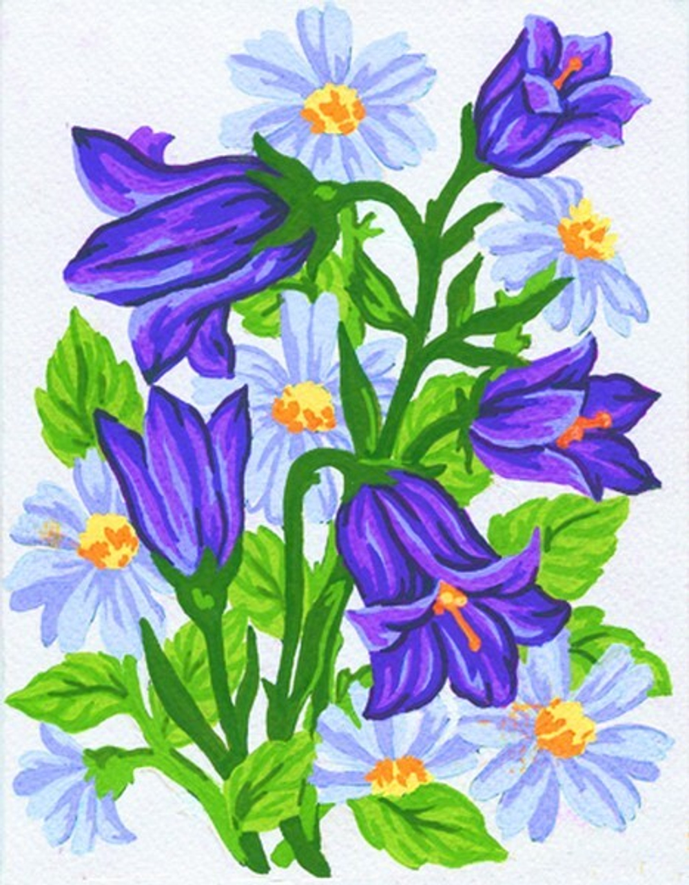 "Колокольчики и ромашки"-3041 канва с рисунком