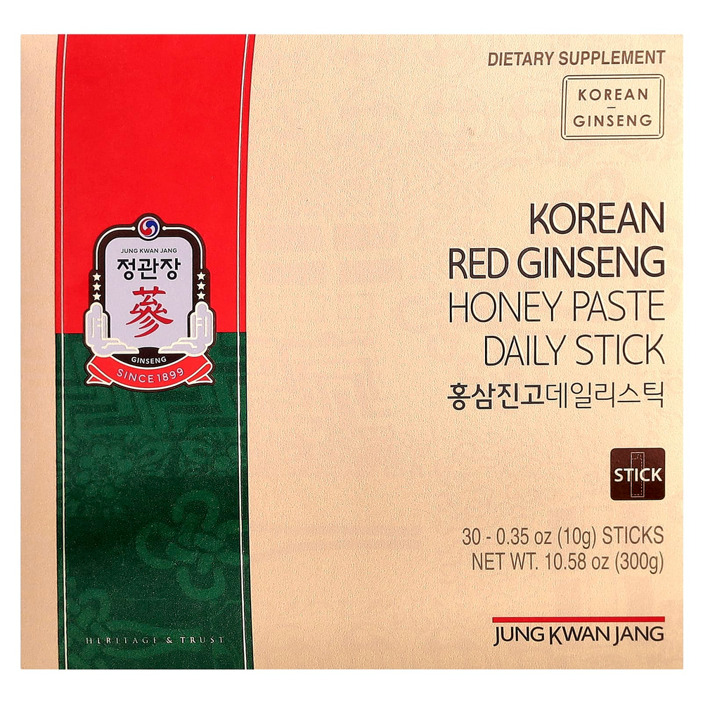JungKwanJang, Ежедневная паста с корейским медом и красным женьшенем, 30 шт. По 10 г (0,35 унции)