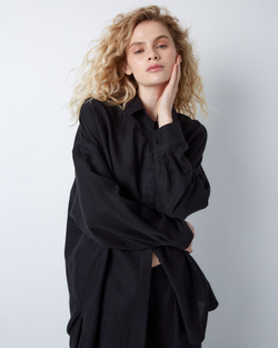 Рубашка свободного кроя изо льна и вискозы черный