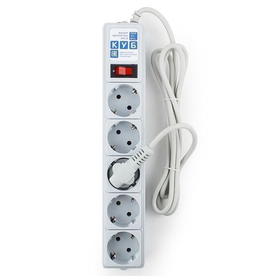 Сетевой фильтр Power Cube B 1,9 м 5 розеток (серый) 10А/2,2кВт