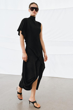 ZARA ДРАПИРОВАННАЯ ЮБКА МИДИ, ЧЕРНЫЙ