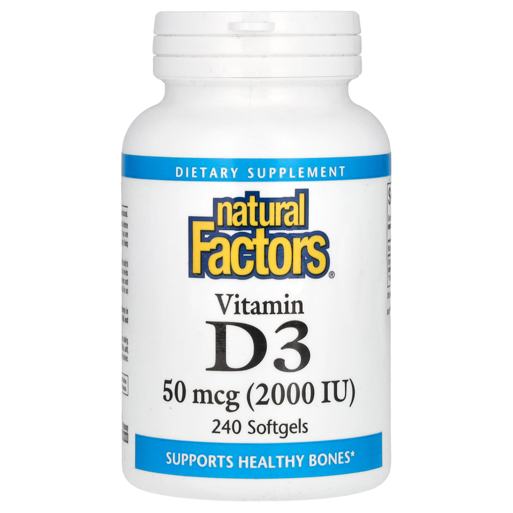 Natural Factors, витамин D3, 50 мкг (2000 МЕ), 240 мягких таблеток