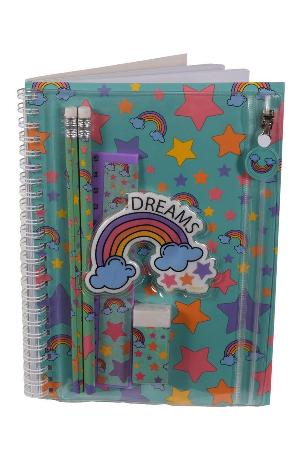 Записная книжка "Dreams", 21*14,5см, 80 л, линия, с ПВХ пеналом, 2 карандаша, ластик, линейка