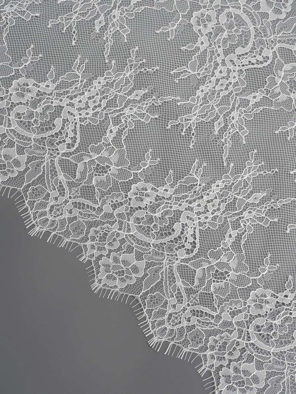 Кружево шантильи теплое белое неэластичное ширина 22 см купон 2.9 м