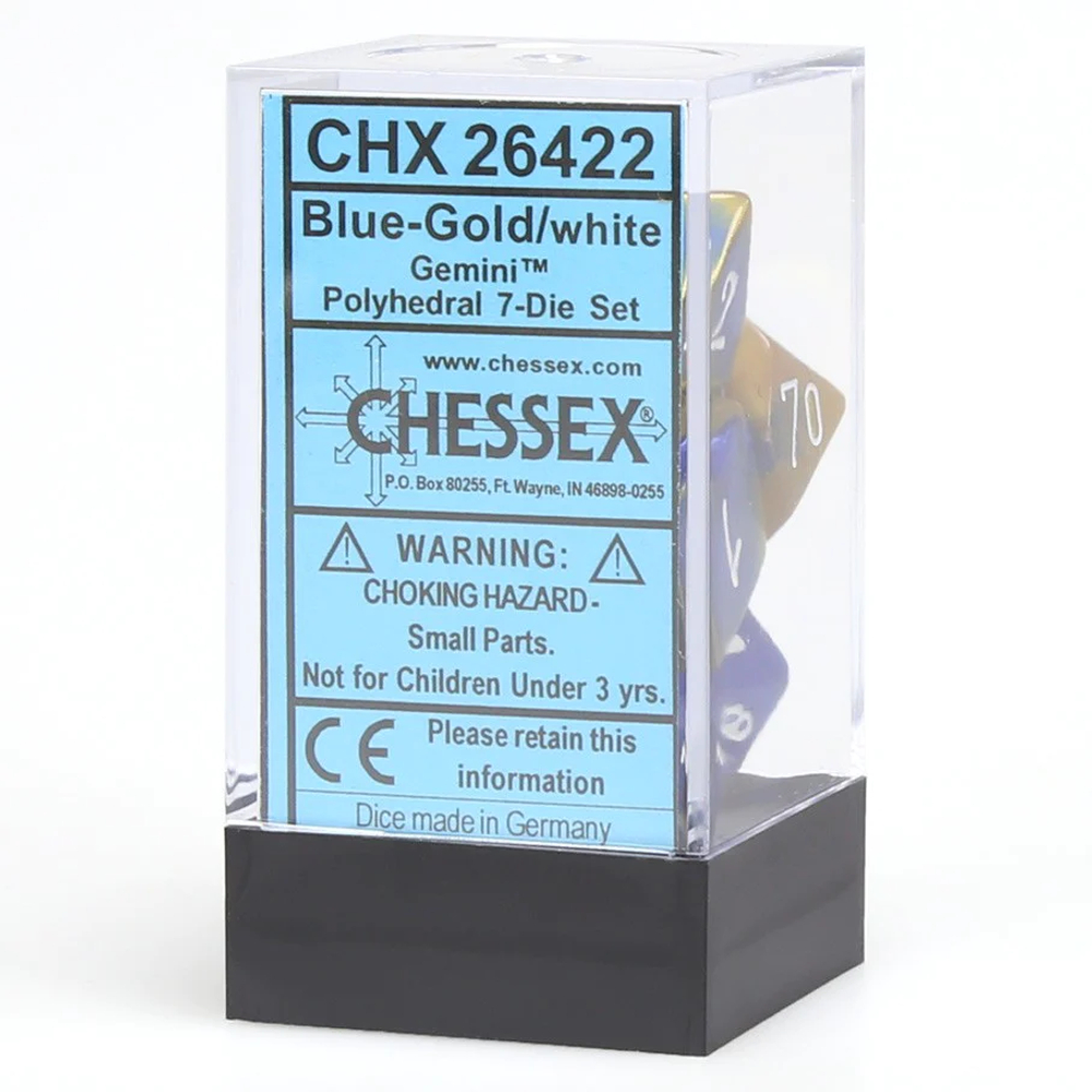 Chessex 7-dice set Gemini Blue-Gold/White Polyhedral