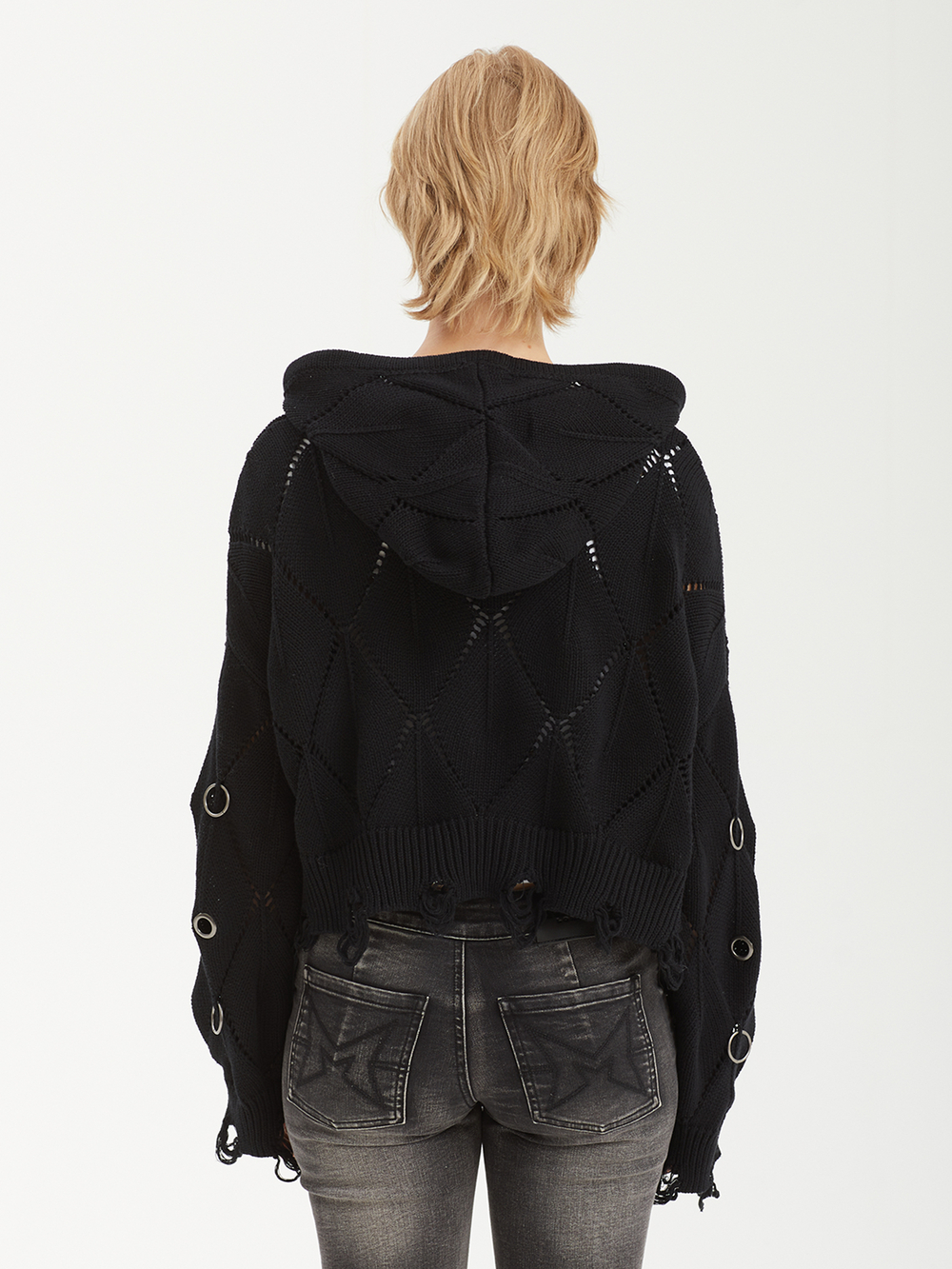 Женская Толстовка Wired Black Eyelet Detail Distressed Zip Up