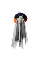 Фата ободок черный на Хеллоуин с цветами фатой