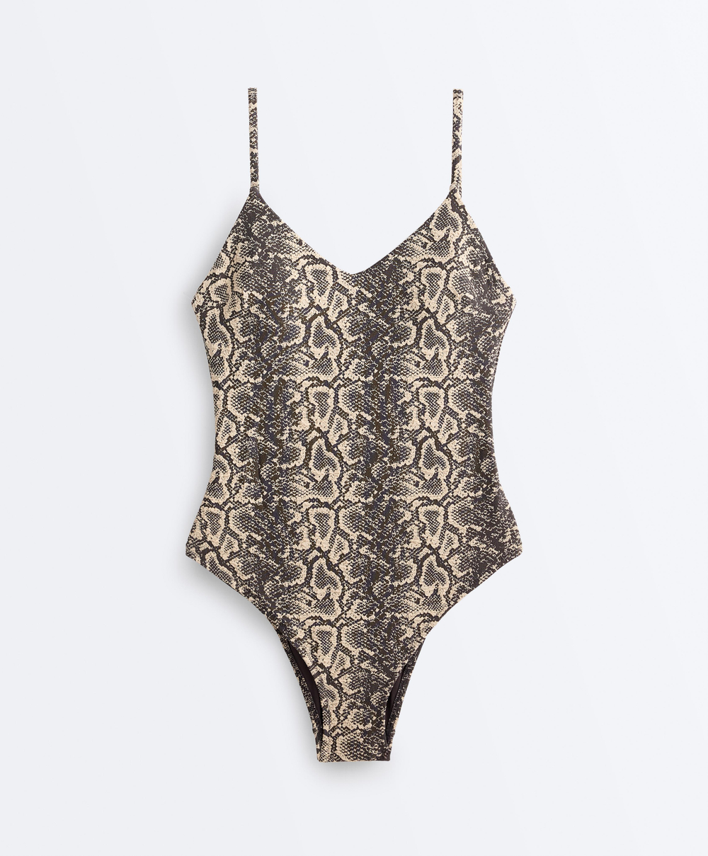 OYSHO Купальник с анималистическим принтом, черный