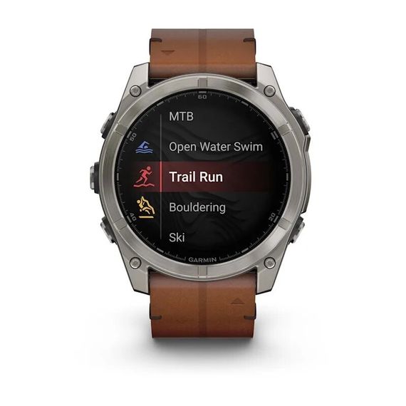 Умные часы Garmin Fenix 8, 51 мм, AMOLED, Sapphire Titanium, каштановый кожаный ремешок