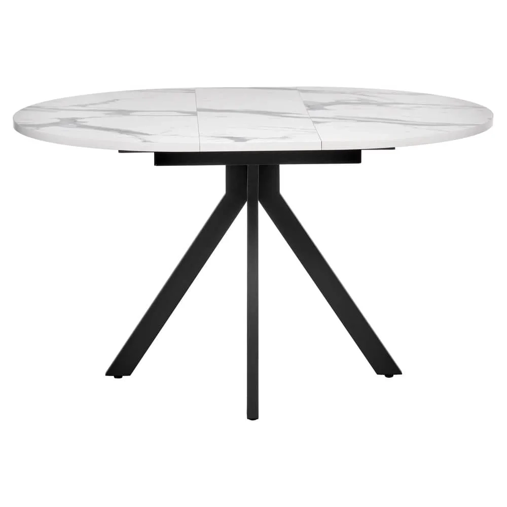Стол Rudolf круглый раскладной 100-130x100x75см, белый мрамор, чёрный