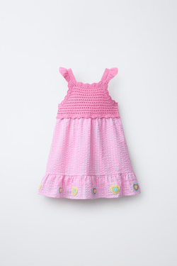 ZARA КОМБИНИРОВАННОЕ ТРИКОТАЖНОЕ ПЛАТЬЕ С СЕРДЕЧКАМИ, РОЗОВЫЙ