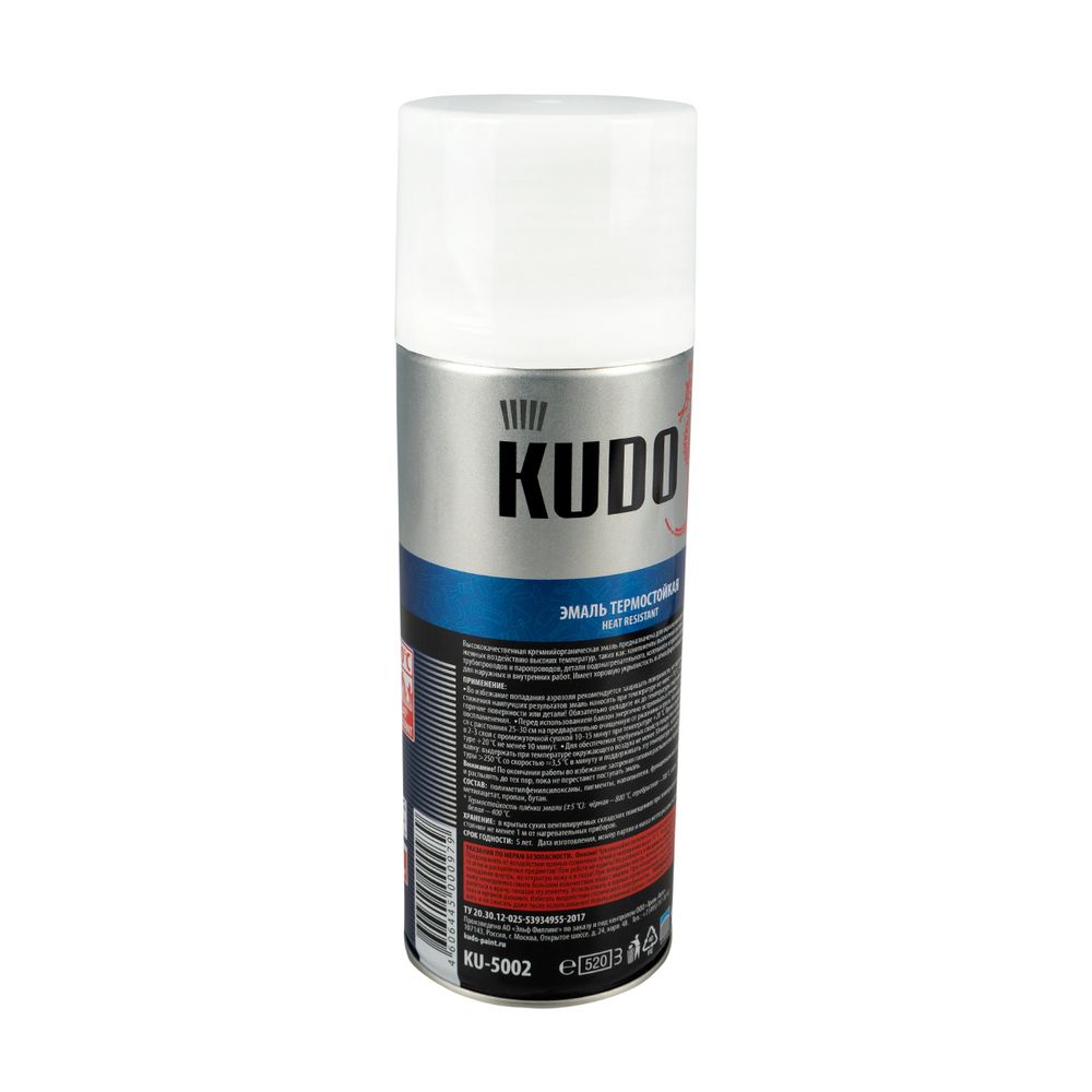 КРАСКА АЭРОЗОЛЬ ТЕРМОСТОЙКАЯ БЕЛАЯ 520 МЛ (12) "KUDO" KU-5003