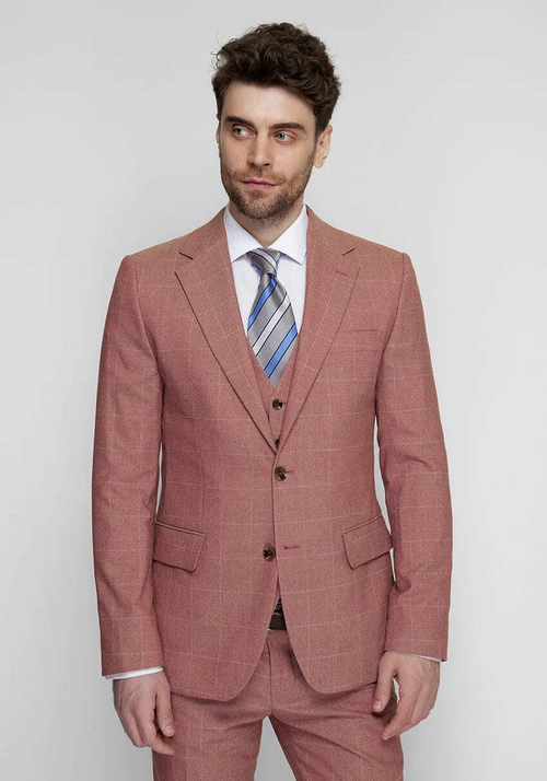 Мужской классический костюм тройка (коралловый) В10