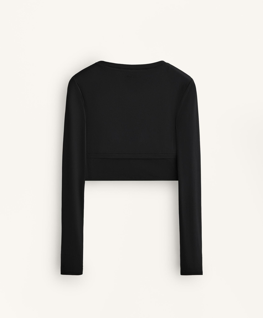 Oysho Футболка с длинным рукавом Comfortlux, черный