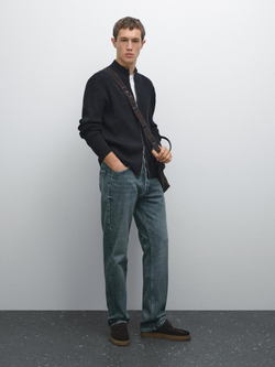 Massimo Dutti Кардиган из 100% хлопка с застежкой-молнией, темно-синий