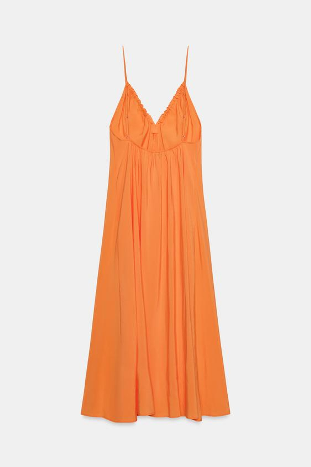 ZARA СТРУЯЩЕЕСЯ ПЛАТЬЕ МИДИ С ЗАВЯЗКАМИ, ОРАНЖЕВЫЙ