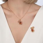 Подвеска «Физалис» из красного золота с янтарём