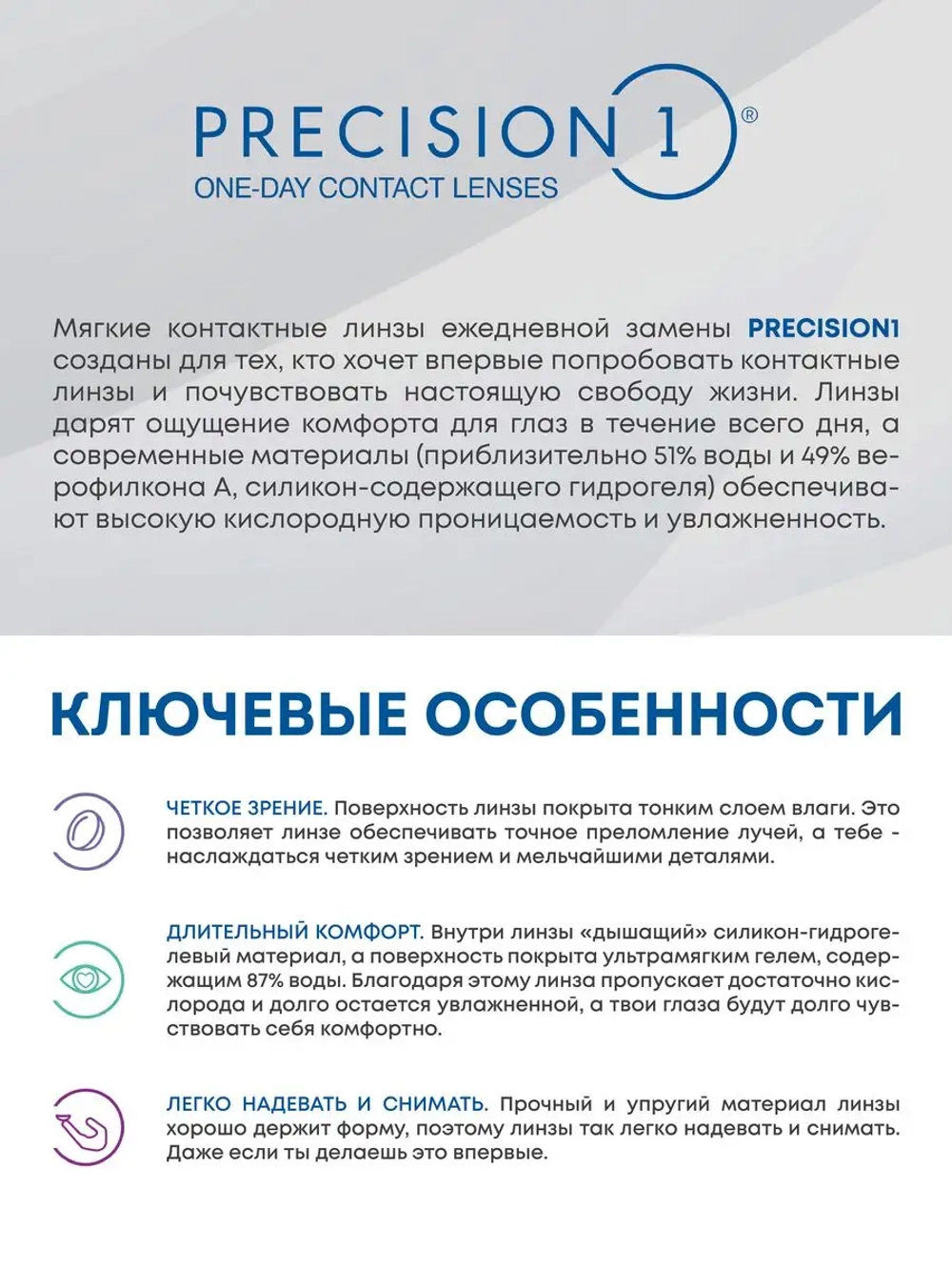 Однодневные контактные линзы Precision 1 (уп. 30 линз)