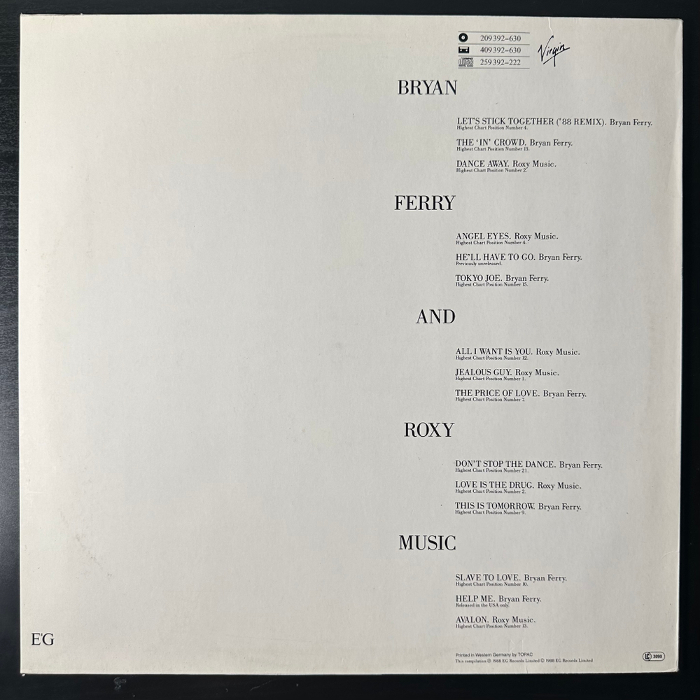 Bryan Ferry / Roxy Music ‎– The Ultimate Collection (Европа 1988г.)