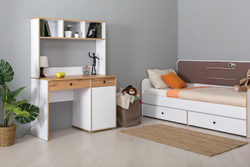 Стол письменный Вуди 12.42, Белый премиум, Дуб Золотой