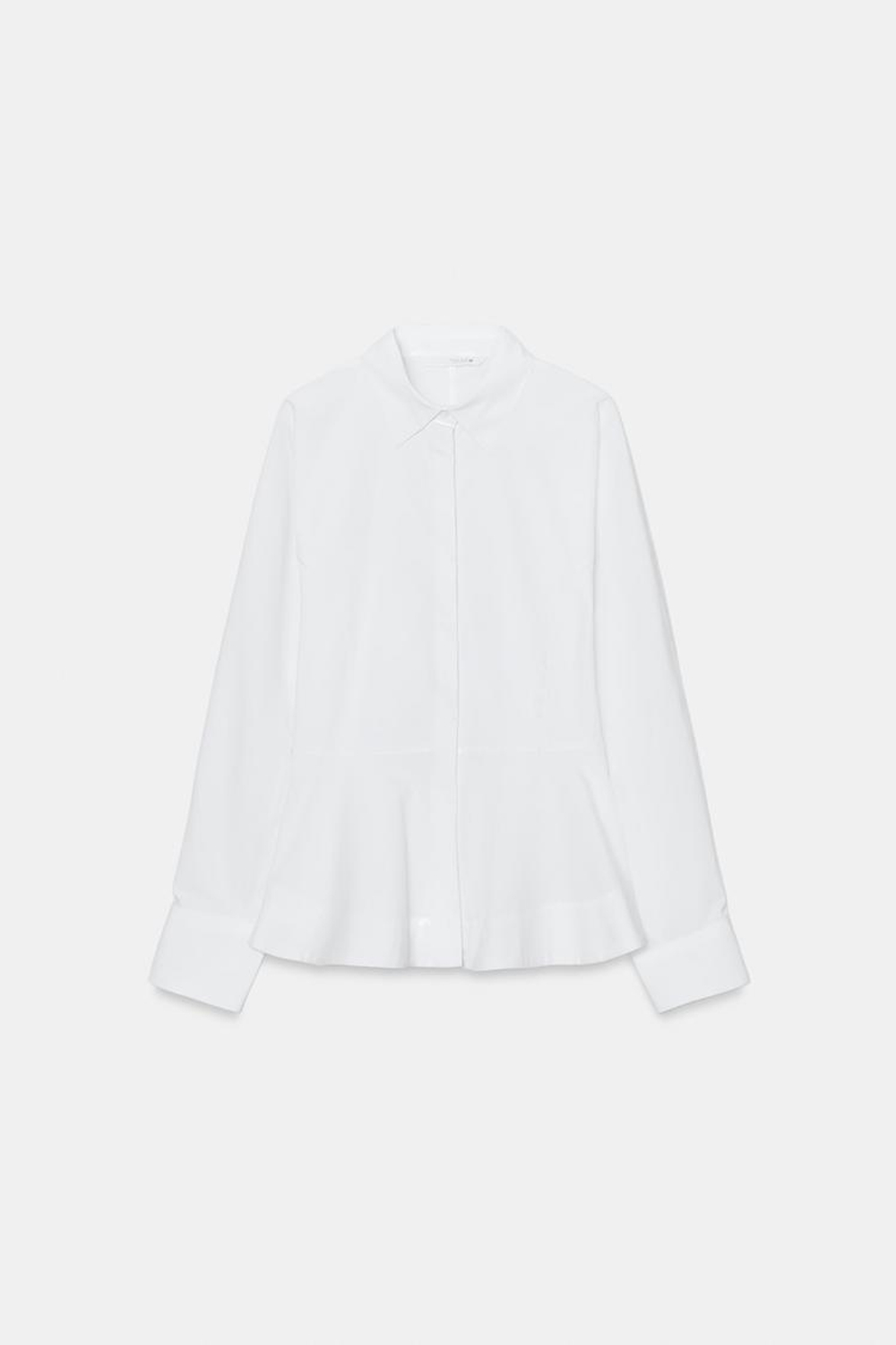 ZARA РУБАШКА ИЗ ПОПЛИНА С БАСКОЙ, БЕЛЫЙ