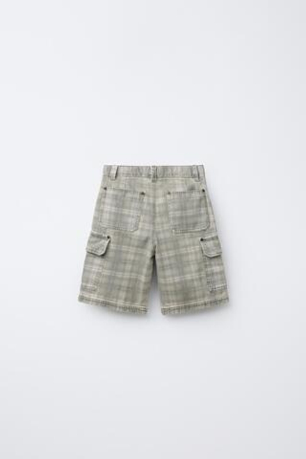 ZARA ШОРТЫ В КЛЕТКУ, СВЕТЛЫЙ ХАКИ