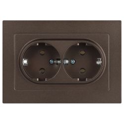 Розетка Intro Accent 6-205-08 двойная с заземлением 2X2P+E Schuko 16А-250В IP20 СУ AL/CU бронза
